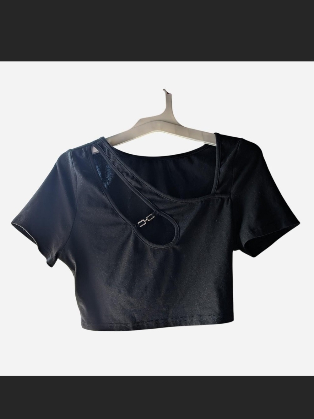 Black Asymmetric Cutout Crop Top - Women